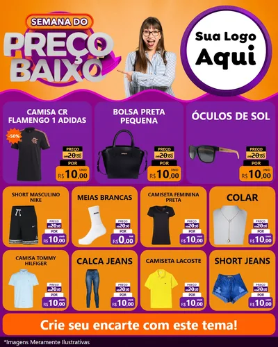 Modelo de Rede Social para Feed Instagram com o tema Semana do Preço Baixo para Roupas e acessórios
