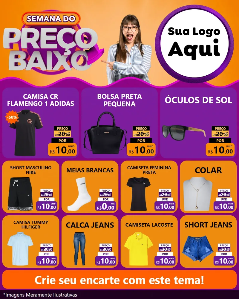 Modelo de Rede Social para Feed Instagram com o tema Semana do Preço Baixo para Roupas e acessórios