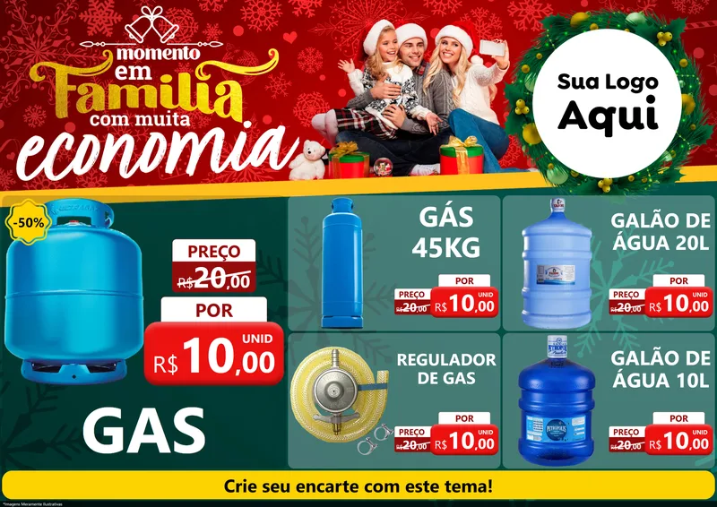 Modelo de Encarte para Encarte A4 Horizontal com o tema Momento em Família (Natal) para Água e gás