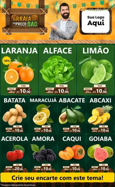 Modelo de Encarte para Encarte Grande com o tema Arraiá do preço bão para Hortifrúti