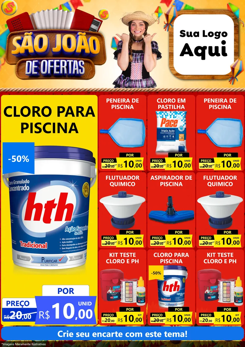 Modelo de Encarte para Encarte A4 Vertical com o tema São João de Ofertas para Produtos para Piscina