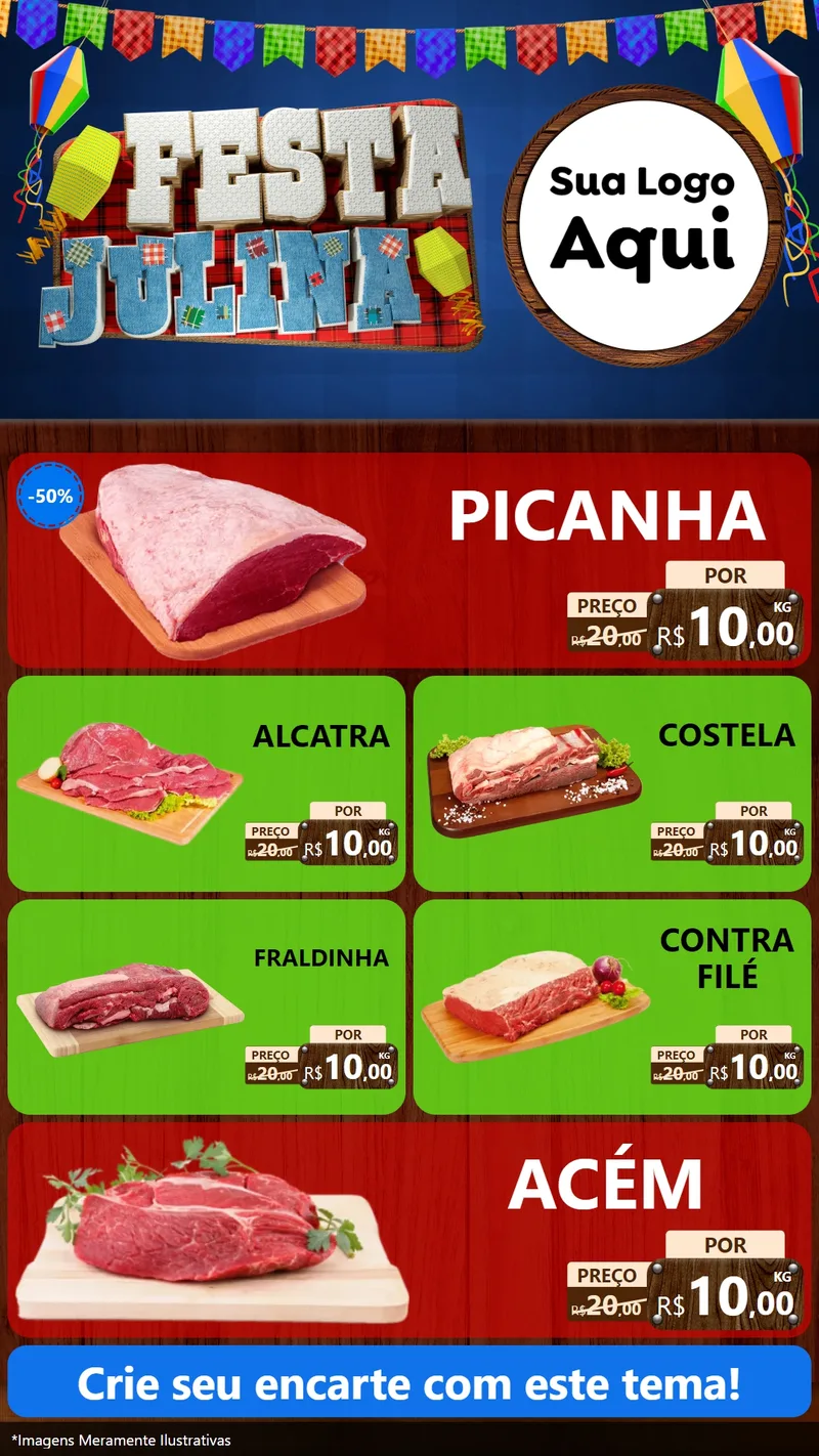 Modelo de TV para TV Vertical com o tema Festa Julina para Açougue