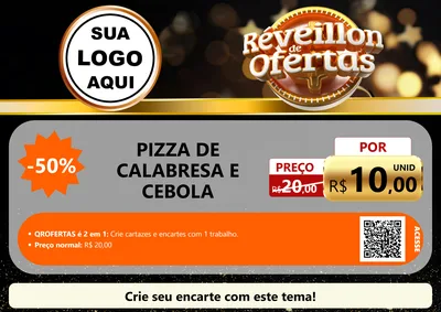 Modelo de Cartaz para Cartaz A4 Horizontal com o tema Réveillon de Ofertas para Pizzaria