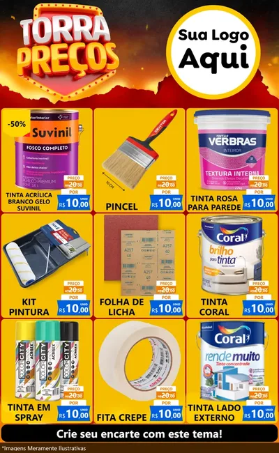 Modelo de Encarte para Encarte Grande com o tema Torra Preços para Tintas e Ferramentas