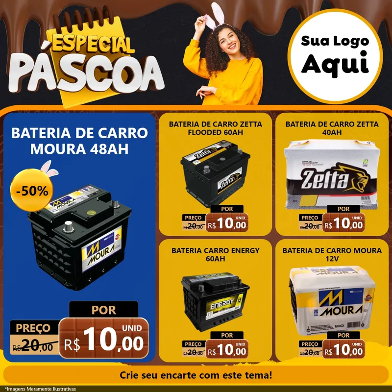 Modelo de Rede Social para Feed Facebook com o tema Especial Páscoa para Baterias Elétricas