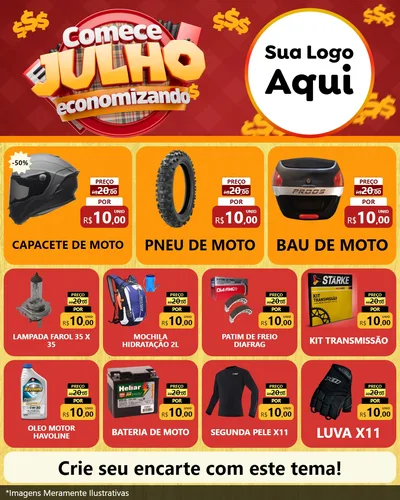 Modelo de Rede Social para Feed Instagram com o tema Comece Julho Economizando para Moto peças