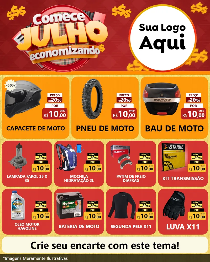 Modelo de Rede Social para Feed Instagram com o tema Comece Julho Economizando para Moto peças