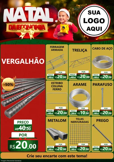 Modelo de Encarte para Encarte A4 Vertical com o tema Natal da Economia para Ferragens