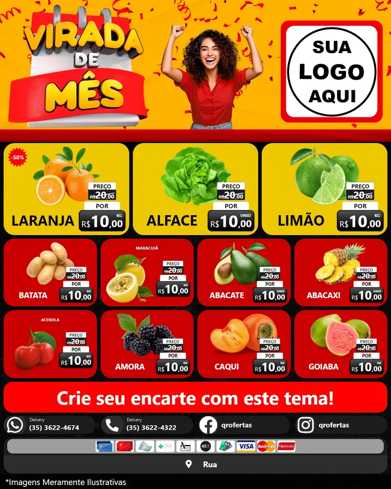 Modelo de Rede Social para Feed Instagram com o tema Virada de Mês para Hortifrúti