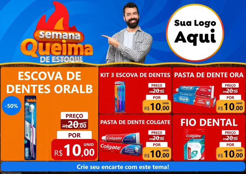 Modelo de Encarte para Encarte A4 Horizontal com o tema Semana Queima de Estoque para Higiene Pessoal