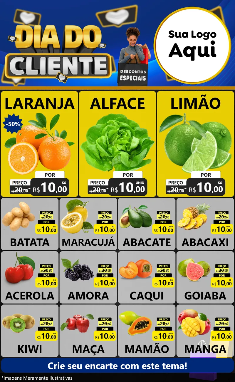 Modelo de Encarte para Encarte Grande com o tema Dia Do Cliente para Hortifrúti