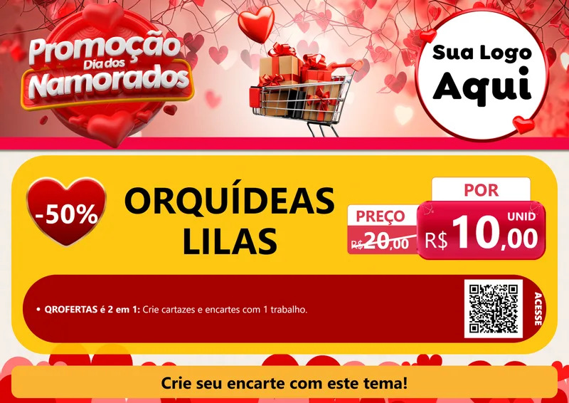Modelo de Cartaz para Cartaz A4 Horizontal com o tema Promoção Dia dos Namorados para Floricultura e jardim