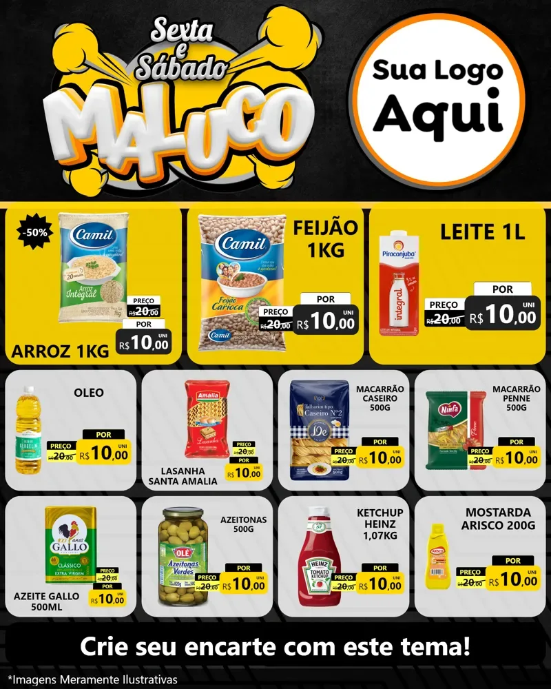 Modelo de Rede Social para Feed Instagram com o tema Sexta e Sábado Maluco para Supermercado