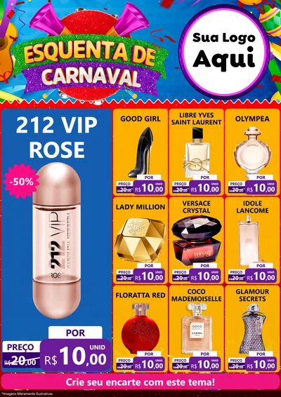 Modelo de Encarte para Encarte A4 Vertical com o tema Esquenta de Carnaval para Perfumes