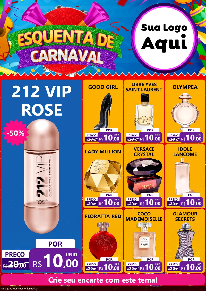 Modelo de Encarte para Encarte A4 Vertical com o tema Esquenta de Carnaval para Perfumes