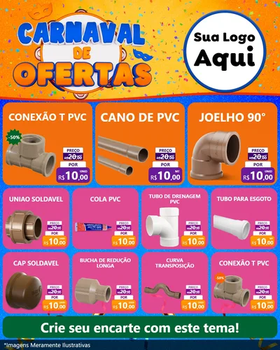 Modelo de Rede Social para Feed Instagram com o tema Carnaval de Ofertas para Tubos e conexões