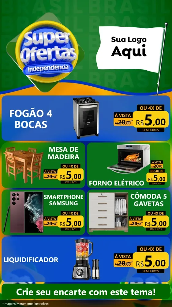 Modelo de TV para TV Vertical com o tema Super Ofertas de Independência para Móveis e Eletro