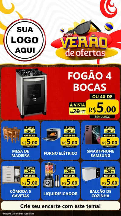 Modelo de Rede Social para Stories com o tema Super Verão de Ofertas para Móveis e Eletro