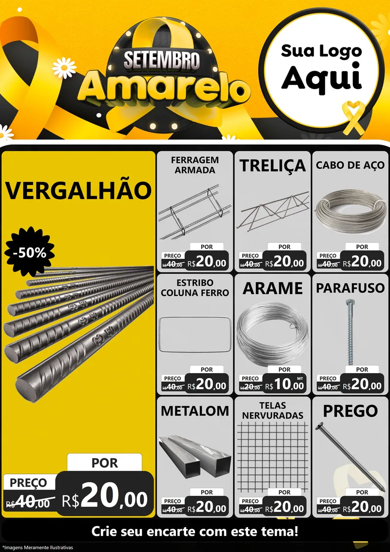 Modelo de Encarte para Encarte A4 Vertical com o tema Setembro Amarelo para Ferragens