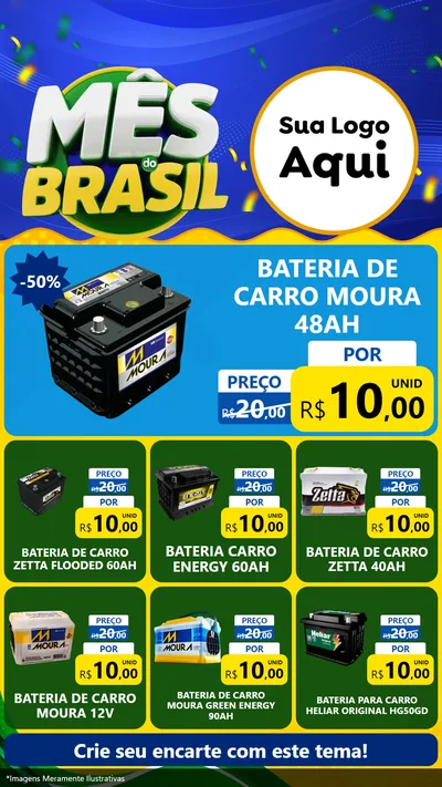 Modelo de Rede Social para Stories com o tema Mês do Brasil para Baterias Elétricas