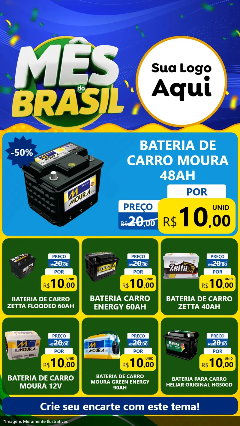 Modelo de Rede Social para Stories com o tema Mês do Brasil para Baterias Elétricas