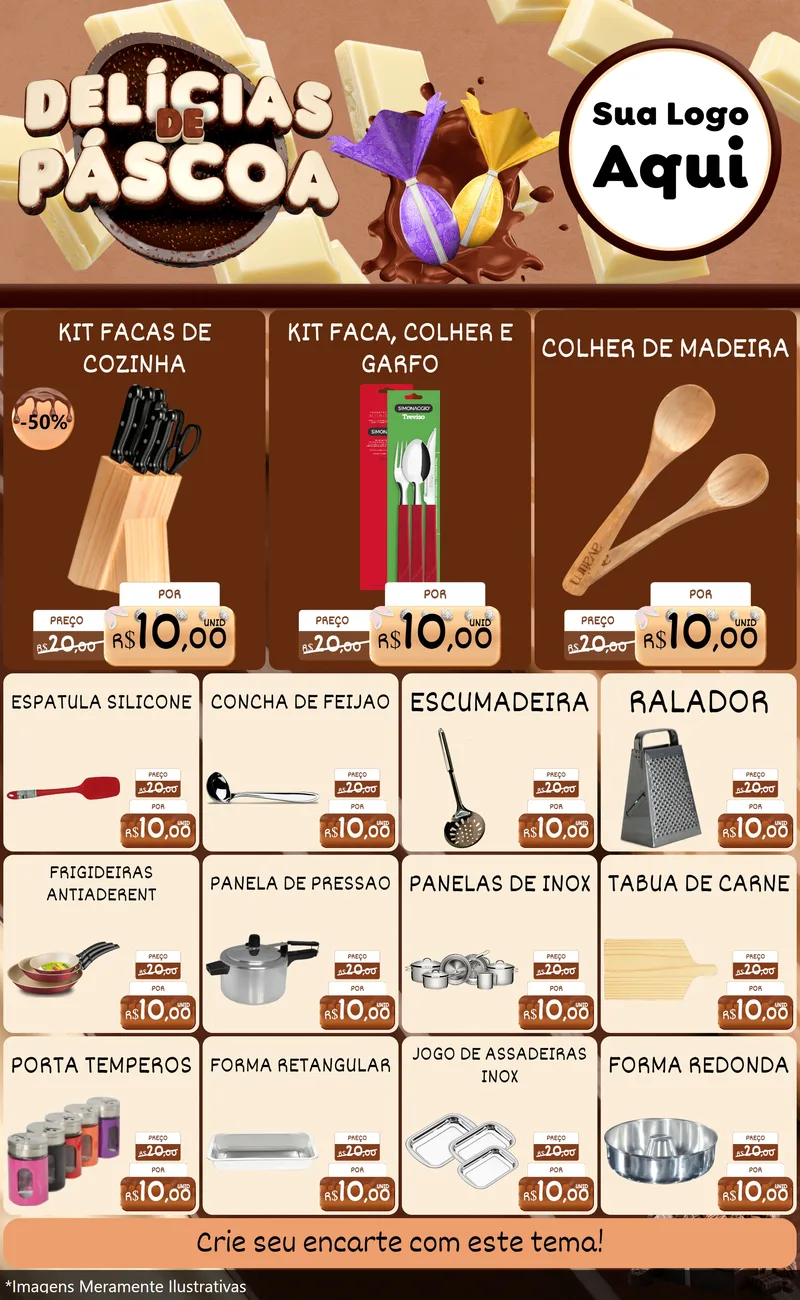 Modelo de Encarte para Encarte Grande com o tema Delícias de Páscoa para Utilidades Domésticas