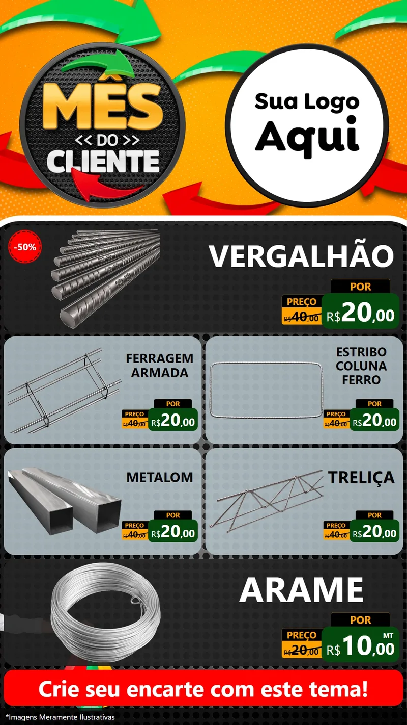 Modelo de TV para TV Vertical com o tema Mês do Cliente para Ferragens