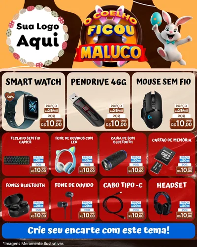 Modelo de Rede Social para Feed Instagram com o tema O Coelho Ficou Maluco - Páscoa para Informática