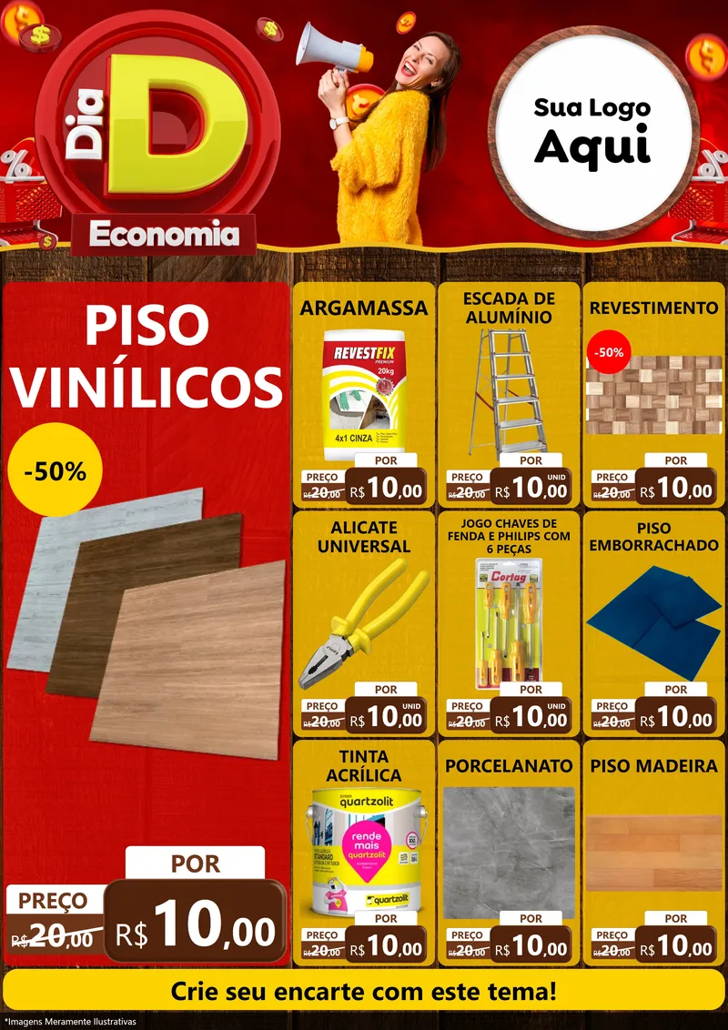 Modelo de Encarte para Encarte A4 Vertical com o tema Dia D Economia para Material para Construção