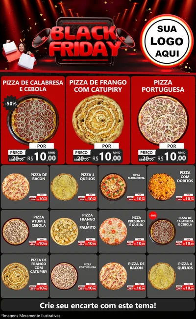 Modelo de Encarte para Encarte Grande com o tema Black Friday para Pizzaria