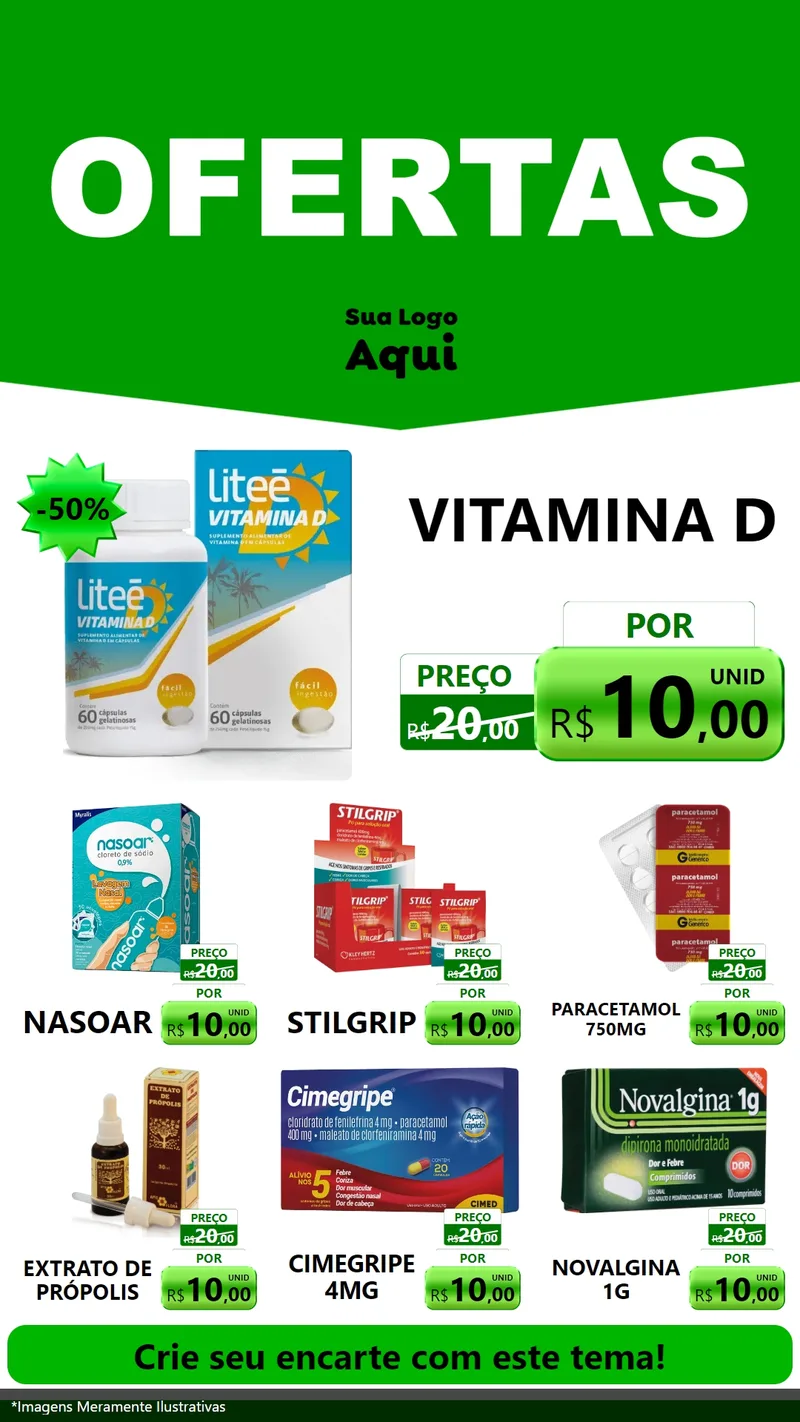 Modelo de Rede Social para Stories com o tema Ofertas Verde Cartaz para Farmácia