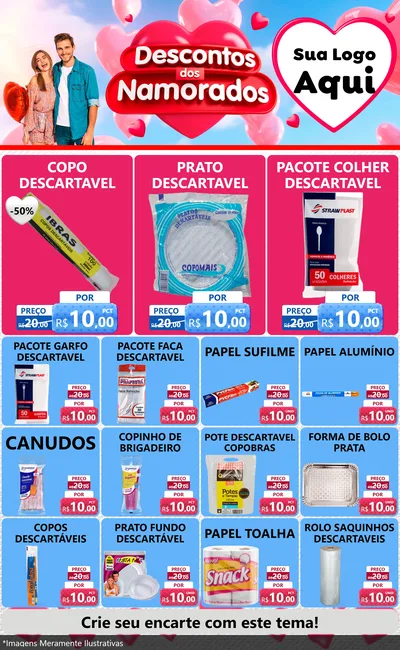 Modelo de Encarte para Encarte Grande com o tema Descontos dos Namorados para Embalagens