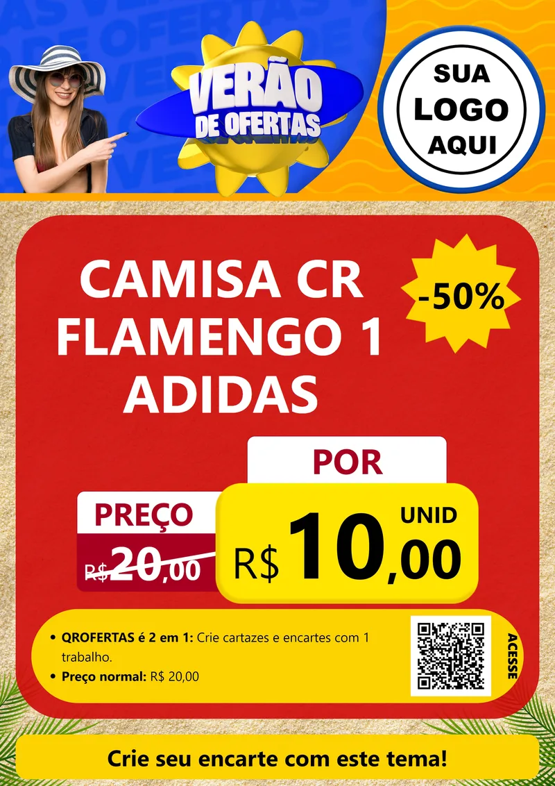 Modelo de Cartaz para Cartaz A4 Vertical com o tema Verão de Ofertas para Roupas e acessórios