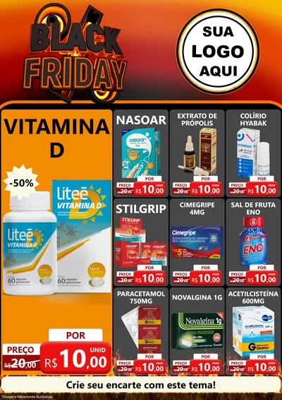 Modelo de Encarte para Encarte A4 Vertical com o tema Black Friday para Farmácia