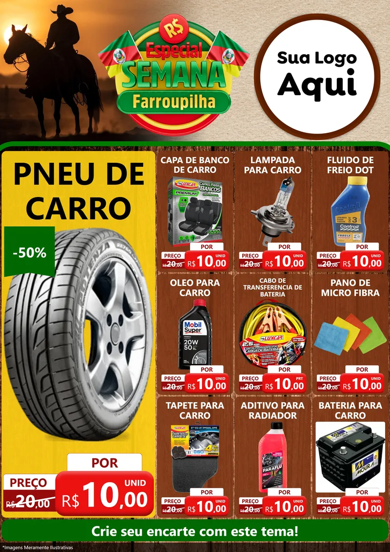 Modelo de Encarte para Encarte A4 Vertical com o tema Especial Semana Farroupilha para Auto peças