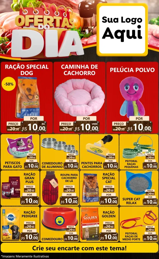 Modelo de Encarte para Encarte Grande com o tema Ofertas do Dia para Pet Shop
