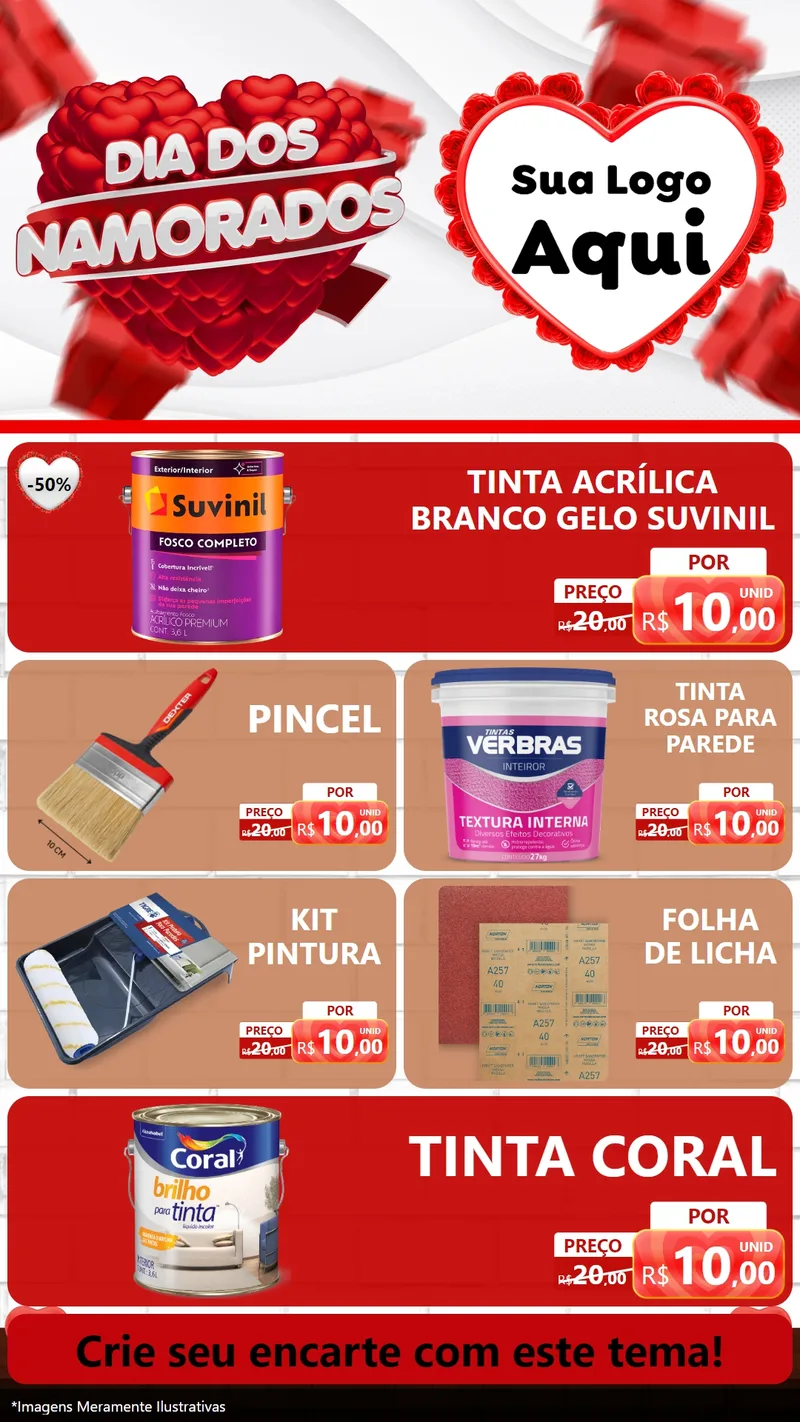 Modelo de TV para TV Vertical com o tema Dia dos Namorados para Tintas e Ferramentas