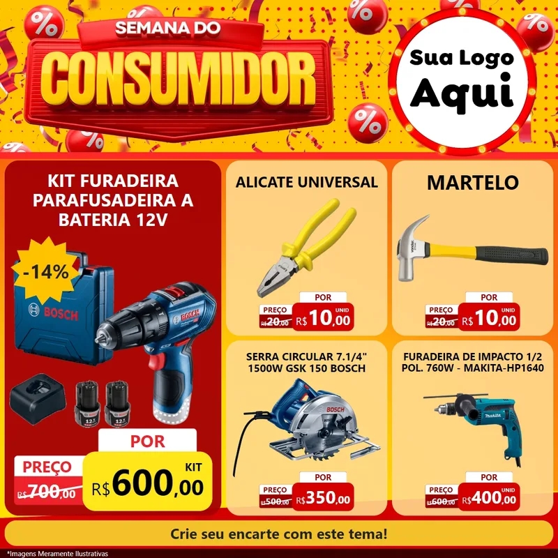 Modelo de Rede Social para Feed Facebook com o tema Semana do Consumidor para Maquinas e Ferramentas