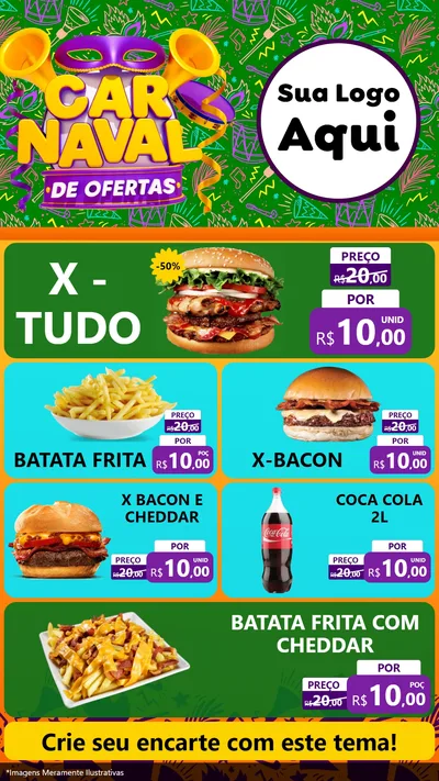 Modelo de TV para TV Vertical com o tema Carnaval de Ofertas para Hamburgueria