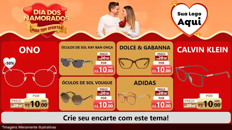 Modelo de TV para TV Horizontal com o tema Dia dos Namorados - Aqui Tem Ofertas para Óticas