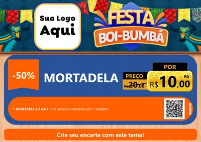 Modelo de Cartaz para Cartaz A4 Horizontal com o tema Festa Boi Bumbá para Frios e Laticínios