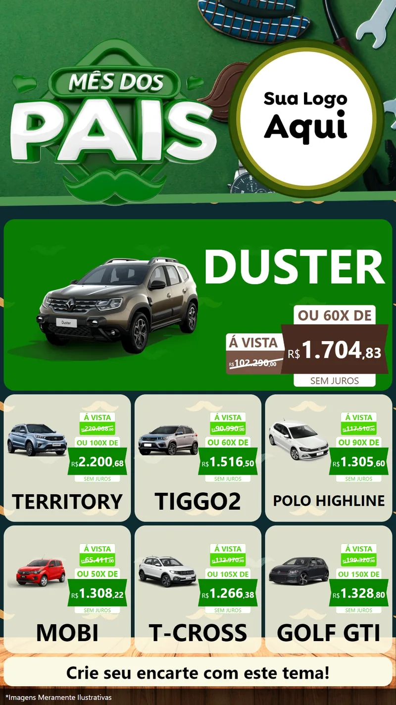 Modelo de Rede Social para Stories com o tema Mês dos Pais para Concessionaria de Carros