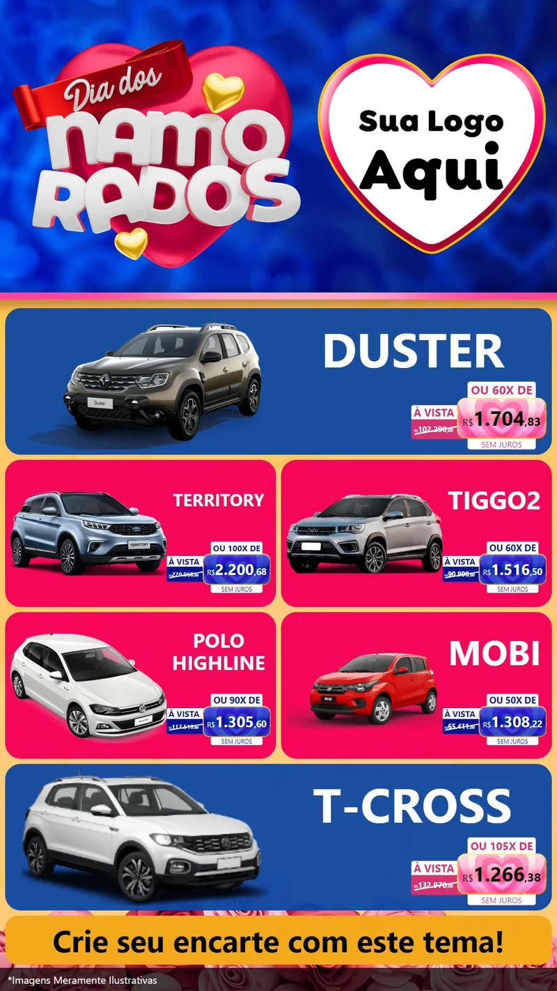 Modelo de TV para TV Vertical com o tema Dia dos namorados para Concessionaria de Carros