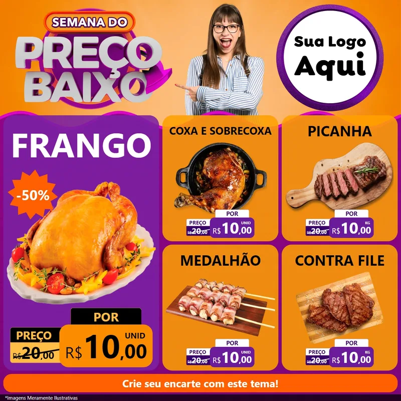 Modelo de Rede Social para Feed Facebook com o tema Semana do Preço Baixo para Assados
