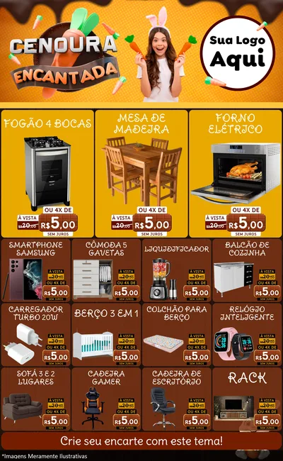 Modelo de Encarte para Encarte Grande com o tema Cenoura Encantada - Páscoa para Móveis e Eletro