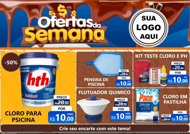 Modelo de Encarte para Encarte A4 Horizontal com o tema Ofertas da Semana - Páscoa para Produtos para Piscina