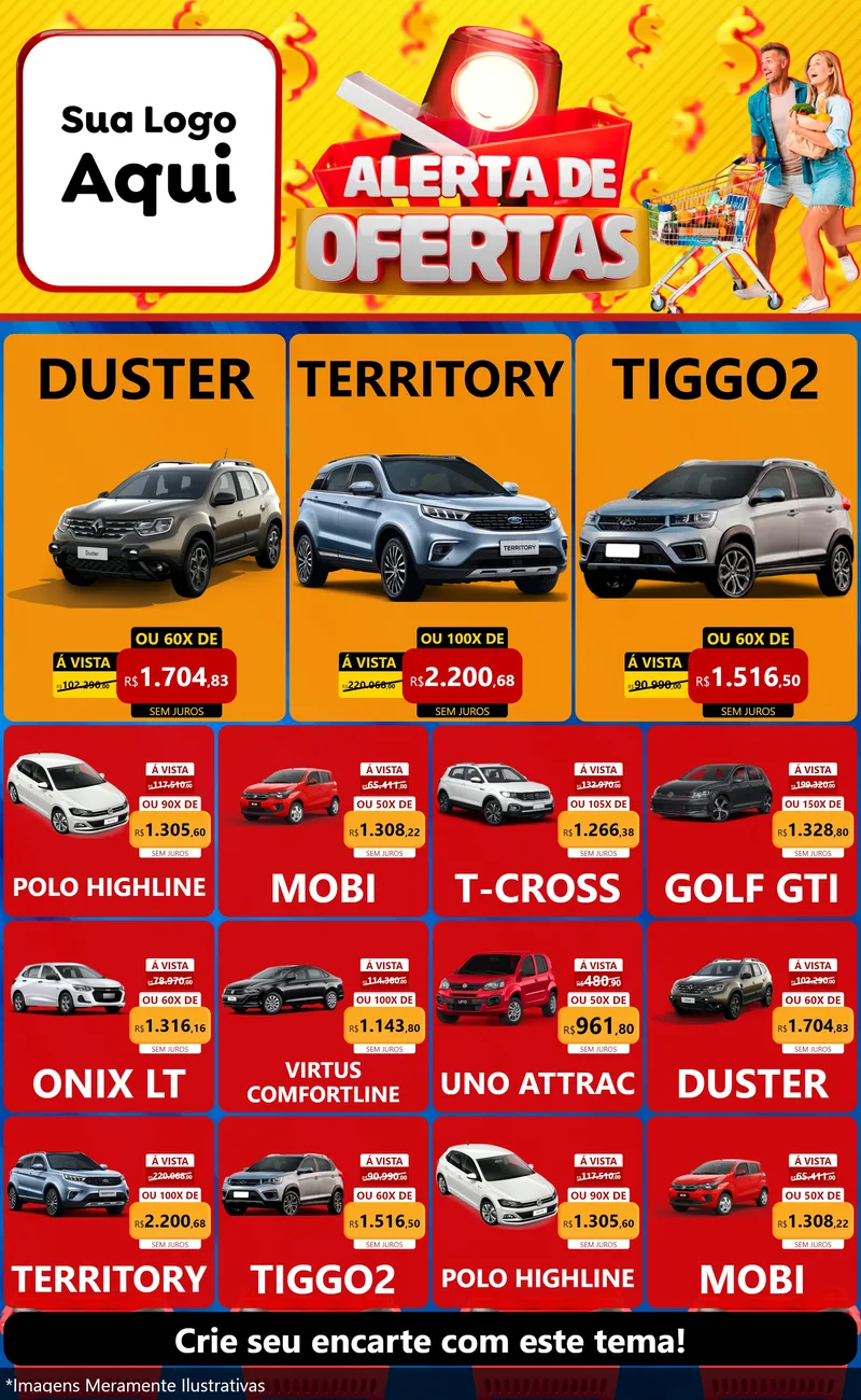 Modelo de Encarte para Encarte Grande com o tema Alerta de Ofertas para Concessionaria de Carros