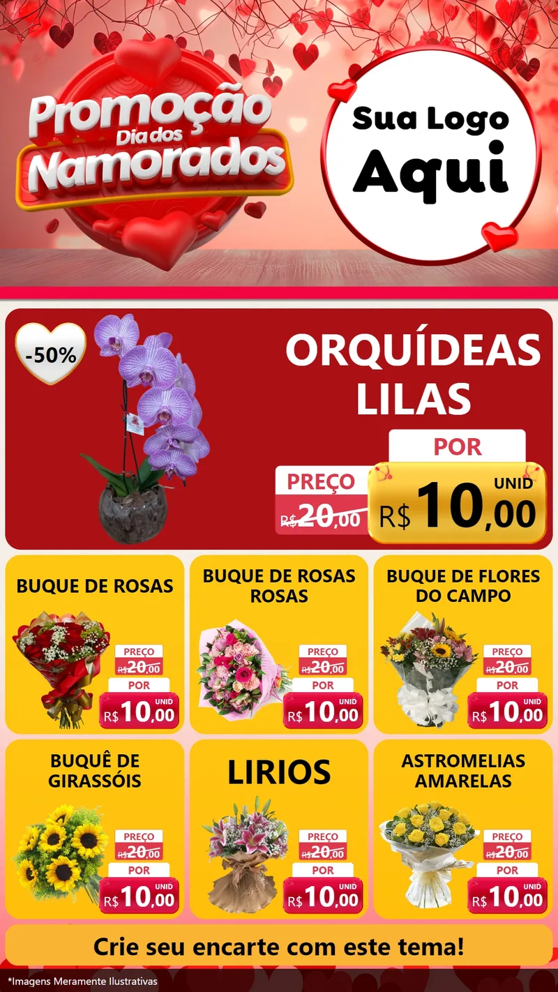 Modelo de Rede Social para Stories com o tema Promoção Dia dos Namorados para Floricultura e jardim