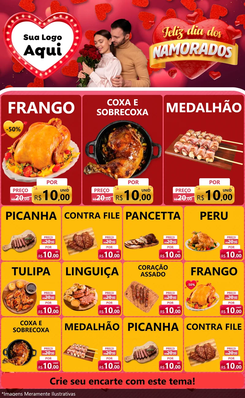 Modelo de Encarte para Encarte Grande com o tema Feliz Dia Dos Namorados para Assados