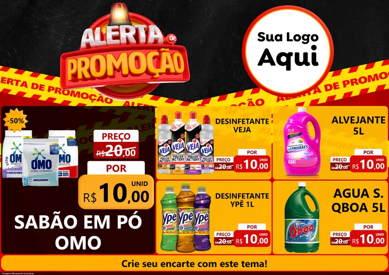 Modelo de Encarte para Encarte A4 Horizontal com o tema Alerta de Promoção para Produtos de Limpeza